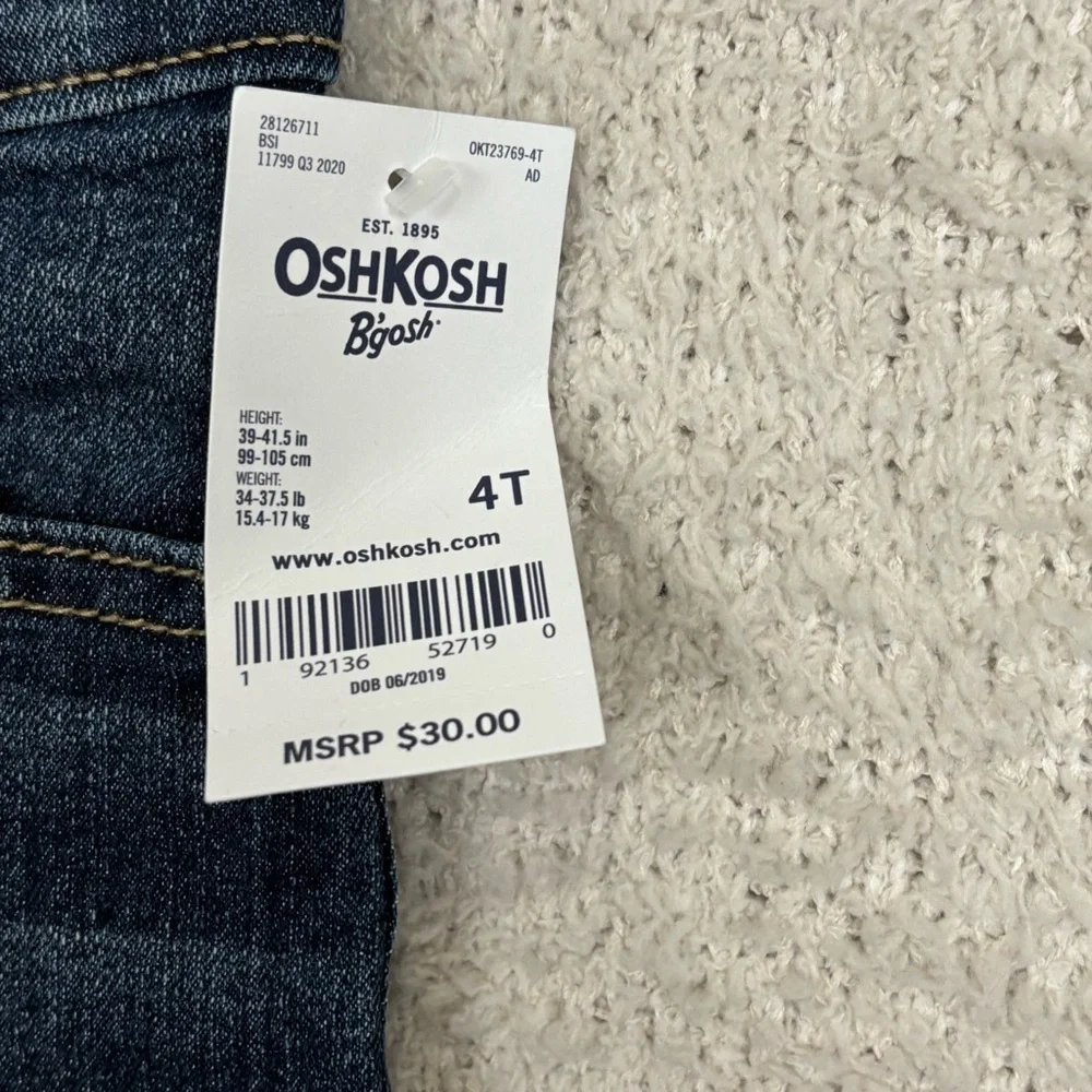 B'gosh Jeans Boys 4T Blue‎ Adjustable Waist Whiskered Classic Straight Leg Denim